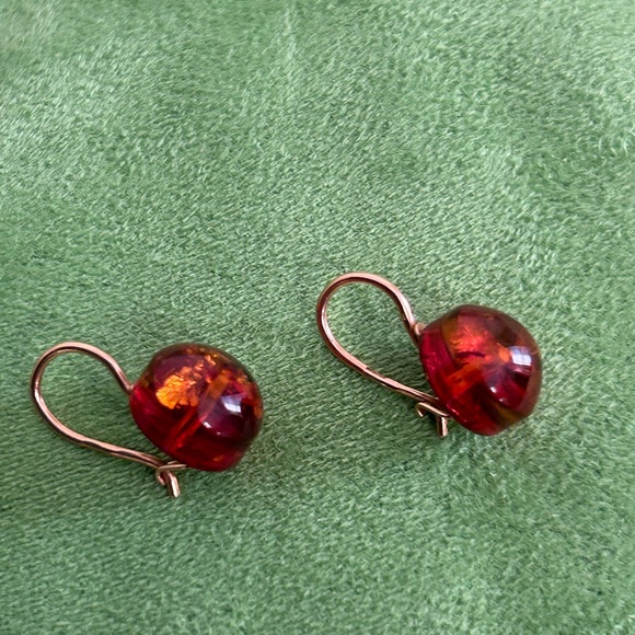 Jewelry - Genuine gold and amber earrings